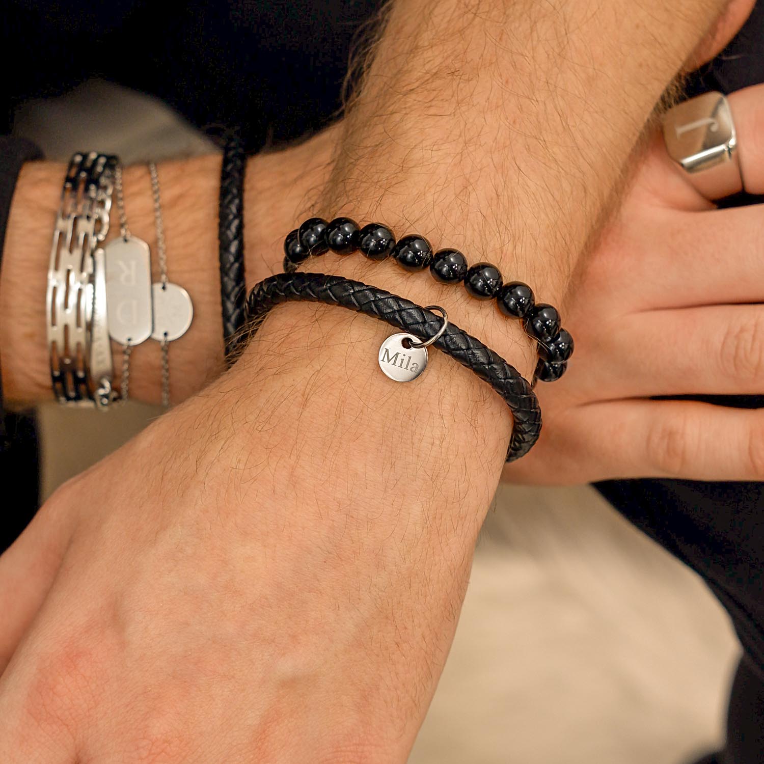 Leren heren armband graveren