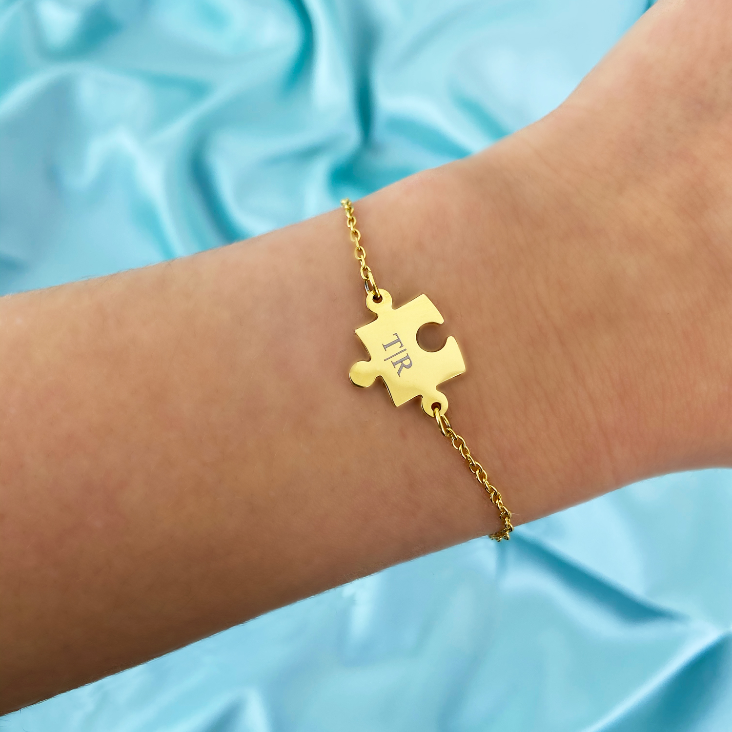 Graveerbare Moeder & Dochter armband puzzelstuk goudkleurig