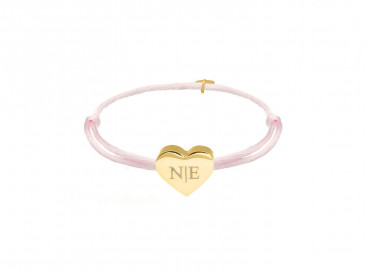 Satin heart initial armband roze goldplated