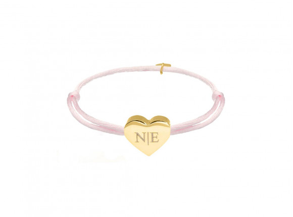 Satin heart initial armband roze goldplated