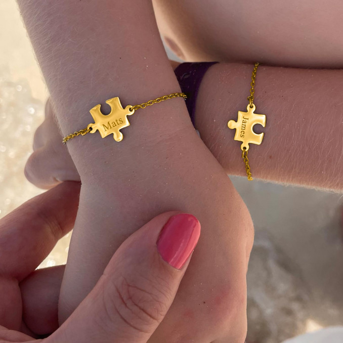 Graveerbare Moeder & Dochter armband puzzelstuk goudkleurig