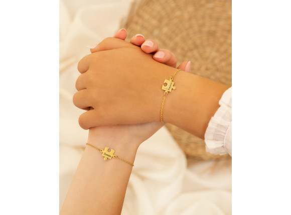 Graveerbare Moeder & Dochter armband puzzelstuk goudkleurig