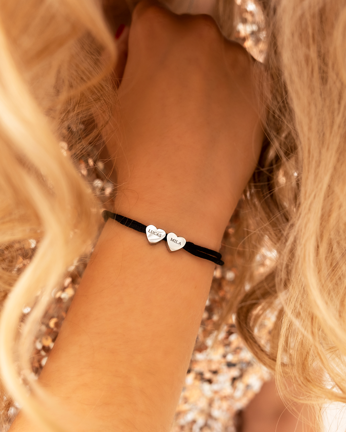 Armband satin heart met gravering