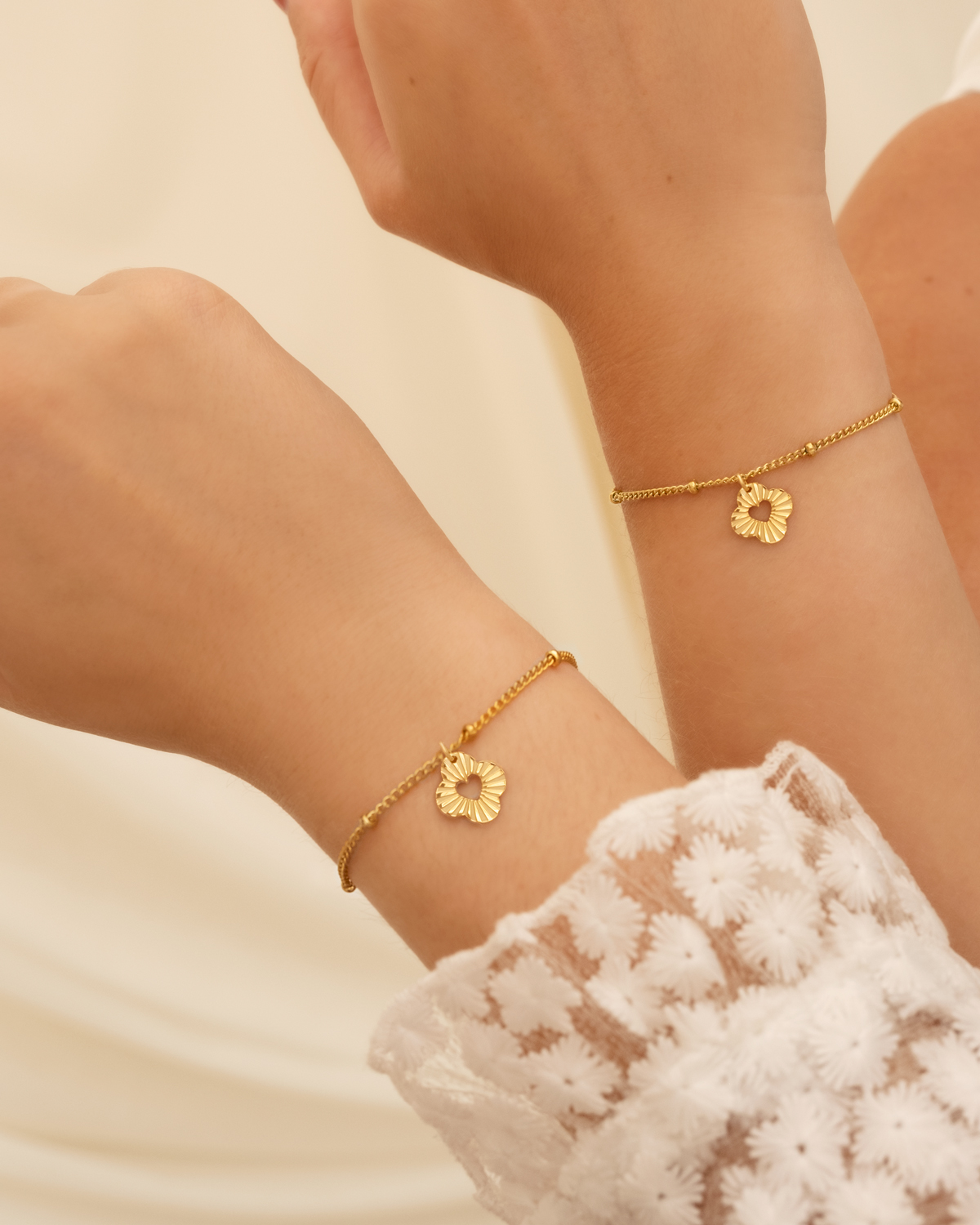 Moeder & dochter armband clover heart goldplated