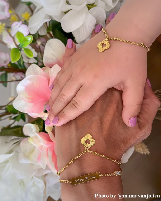 Moeder & dochter armband clover heart goldplated