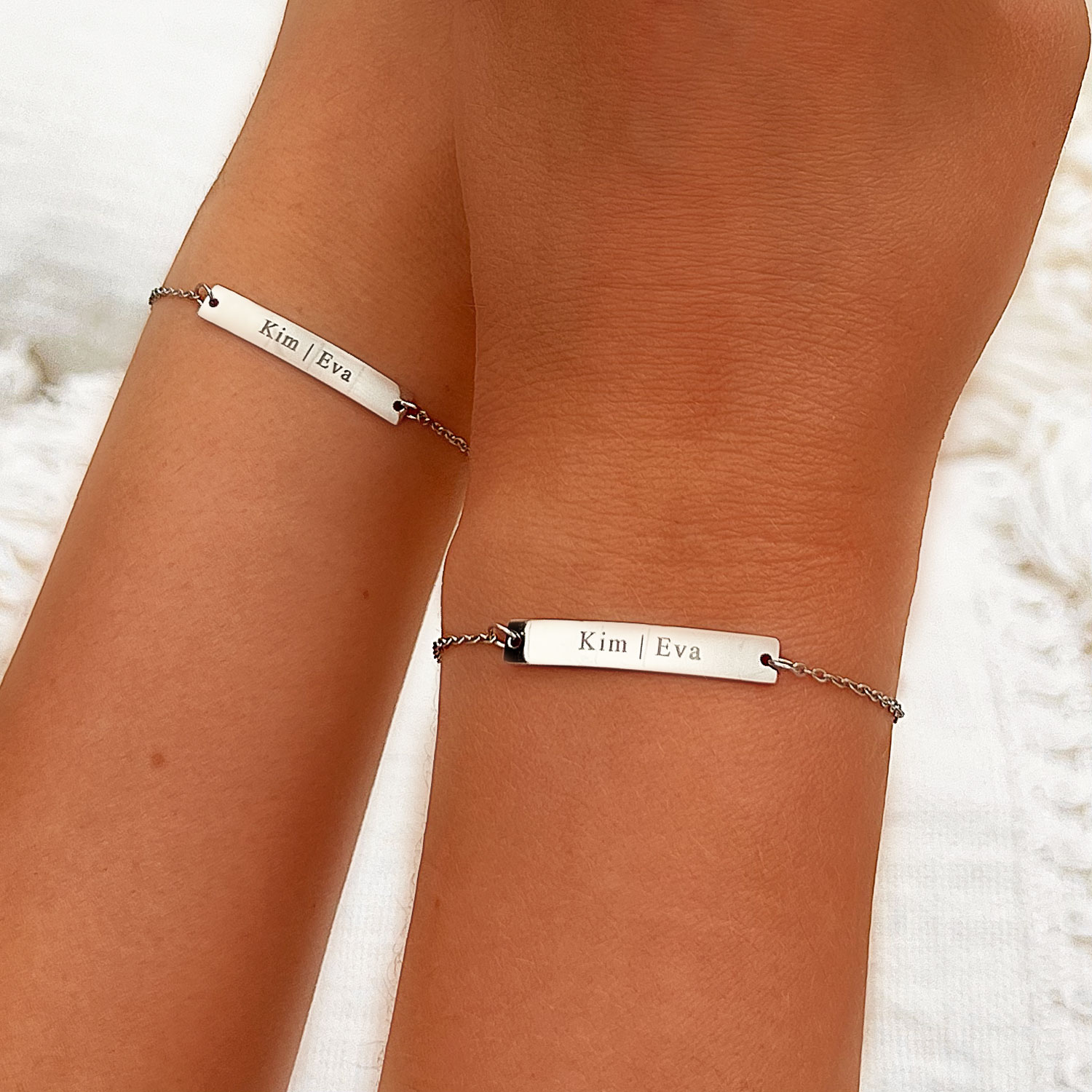 Moeder & dochter armband met naam zilver