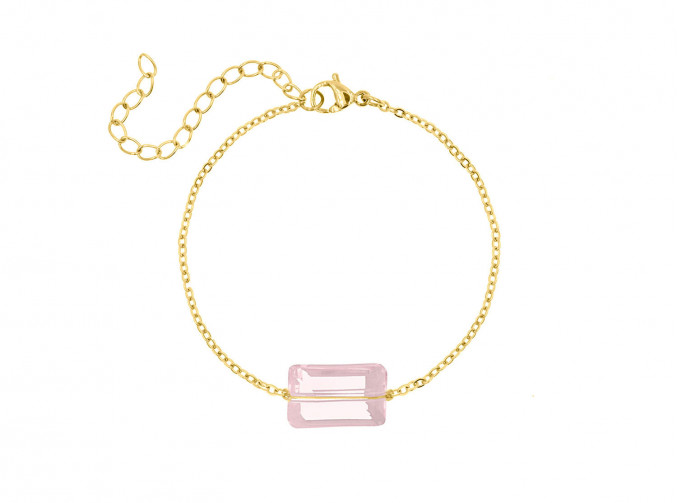 Armband met roze steen goud kleurig
