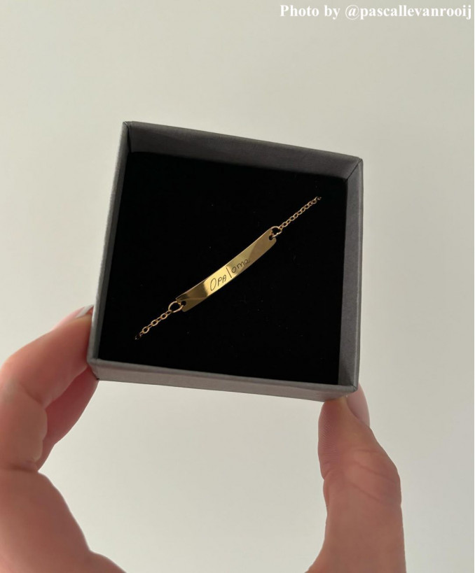 Handschrift armband bar goudkleurig