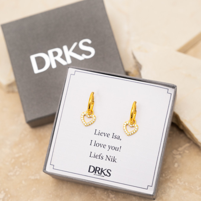 Sieradendoosje met earrings with love in de kleur goud met persoonlijke tekst