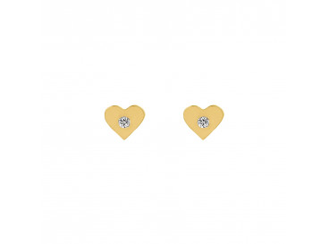 Gouden stud oorbellen met shiny hartje