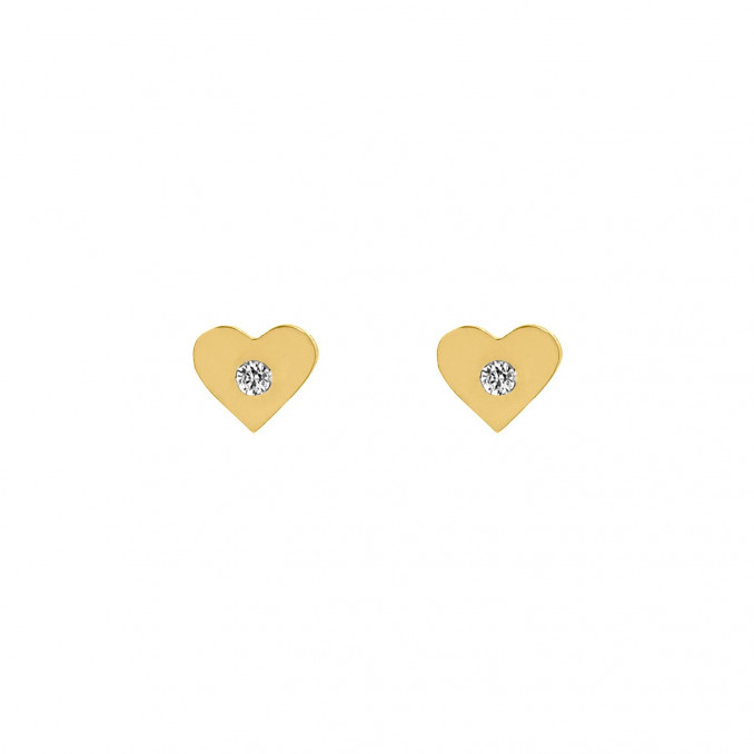Gouden stud oorbellen met shiny hartje