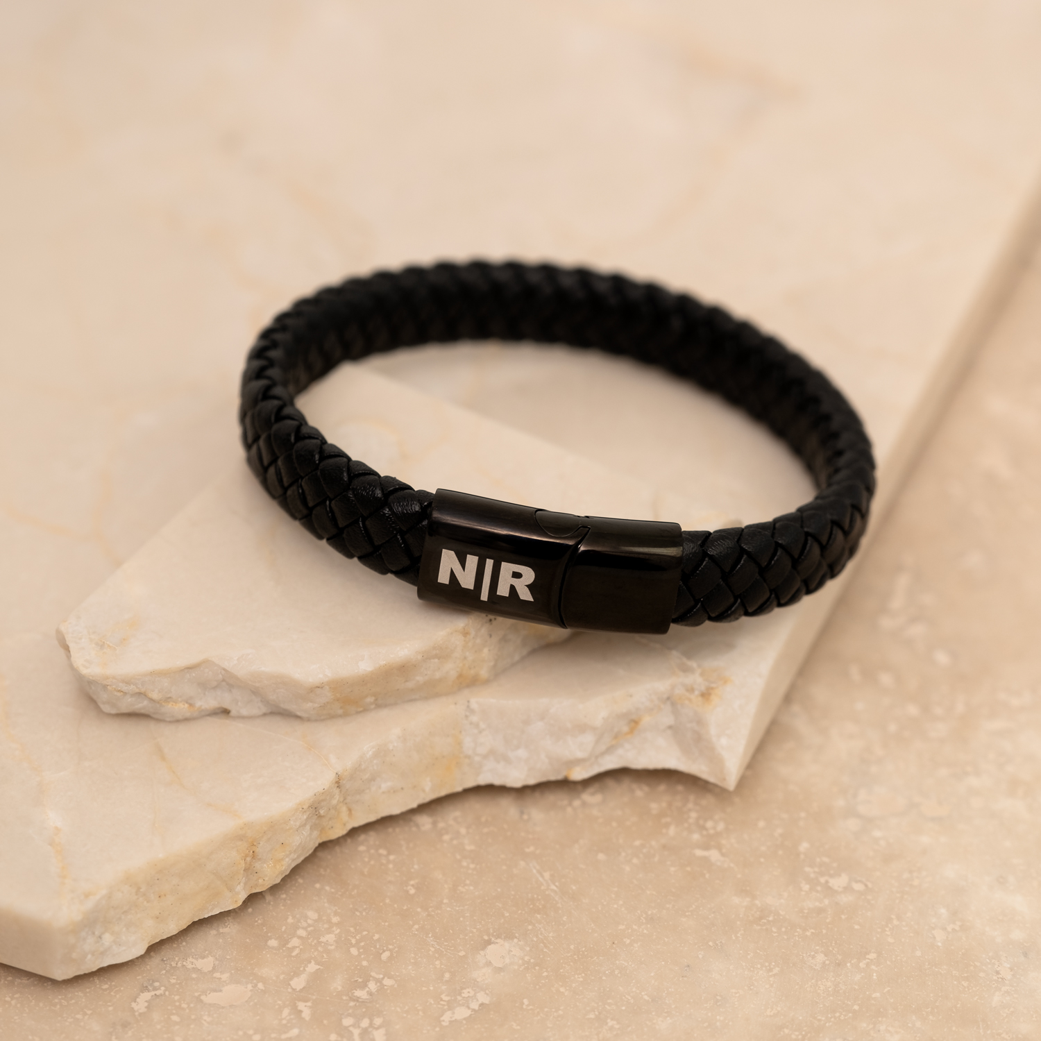 Graveerbare Leren Mannen Armband Zwart
