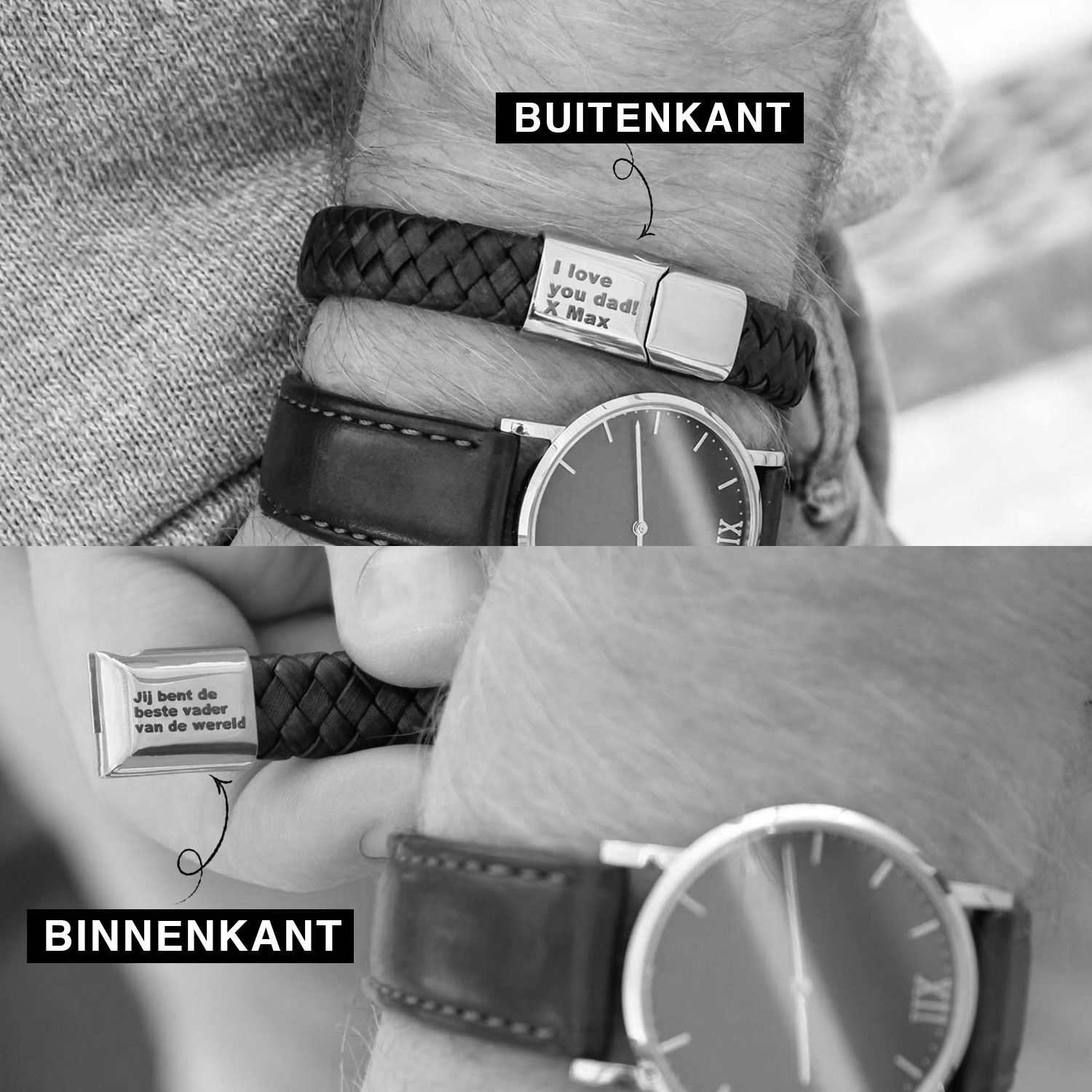 Armband met buiten en binnenkant graveren