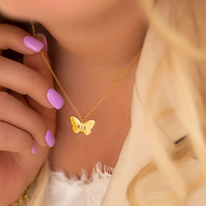 Shop de goudkleurige ketting vlinder met gravering