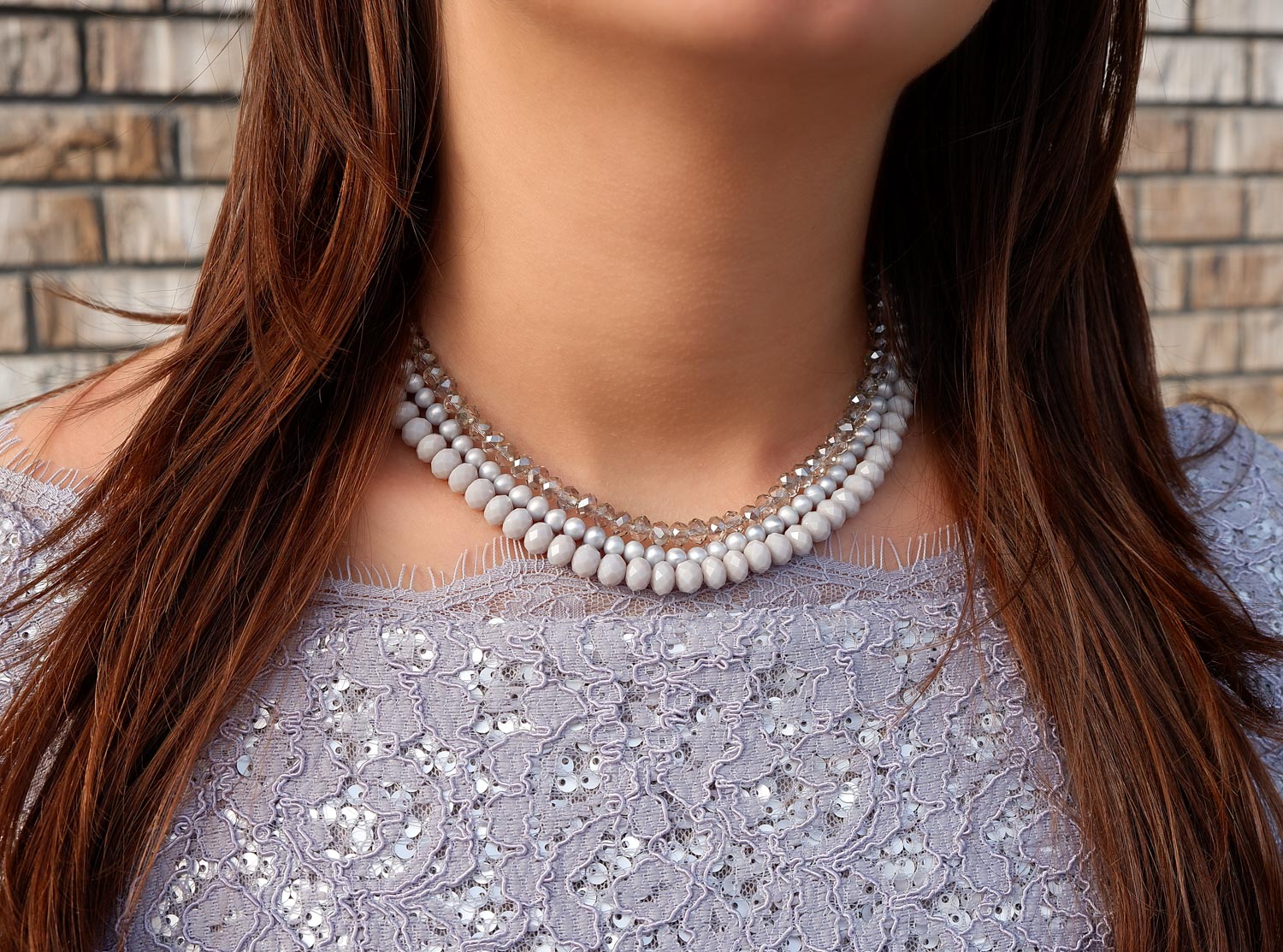 Ketting met parels lichtgrijs