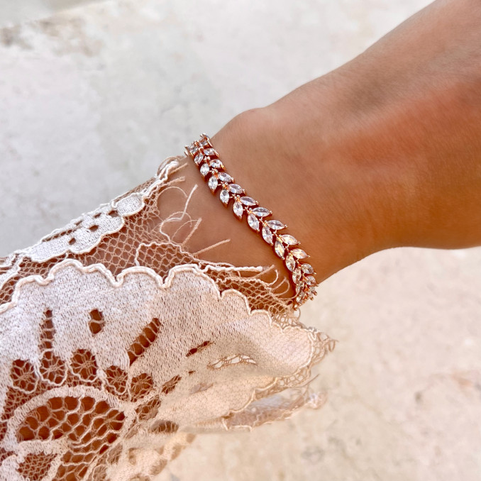 Rose gouden sparkle bruids armband om pols