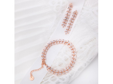 Armband & oorbellen set voor de bruid rose goud kleurig