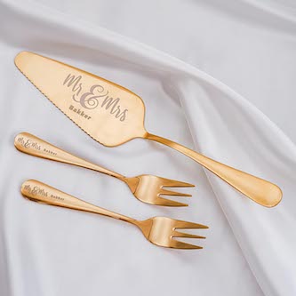 taartschep en vorkjes voor bruidspaar