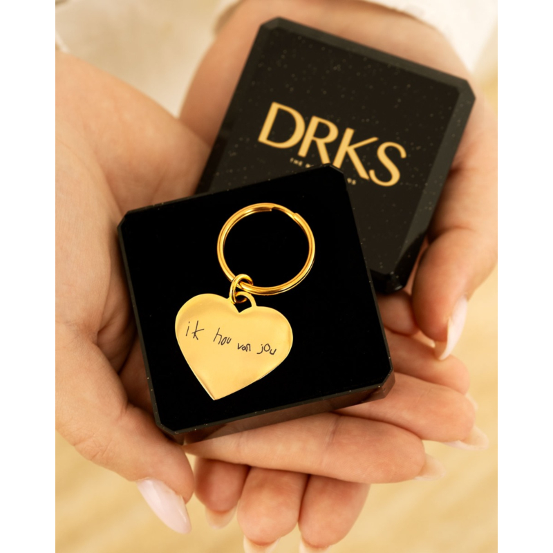 Sleutelhanger Hartje Met Handschrift Goudkleurig