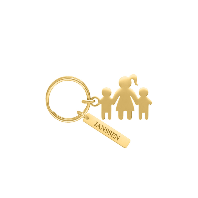 Sleutelhanger moeder en twee kinderen goudkleurig