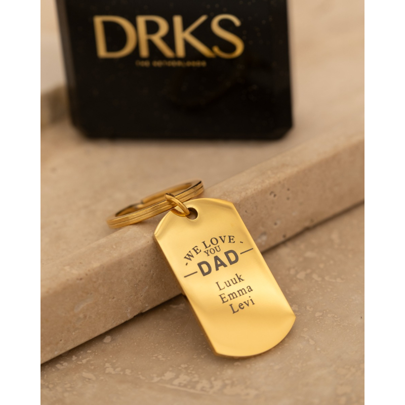 Sleutelhanger met Naam - We love you Dad Goud kleurig