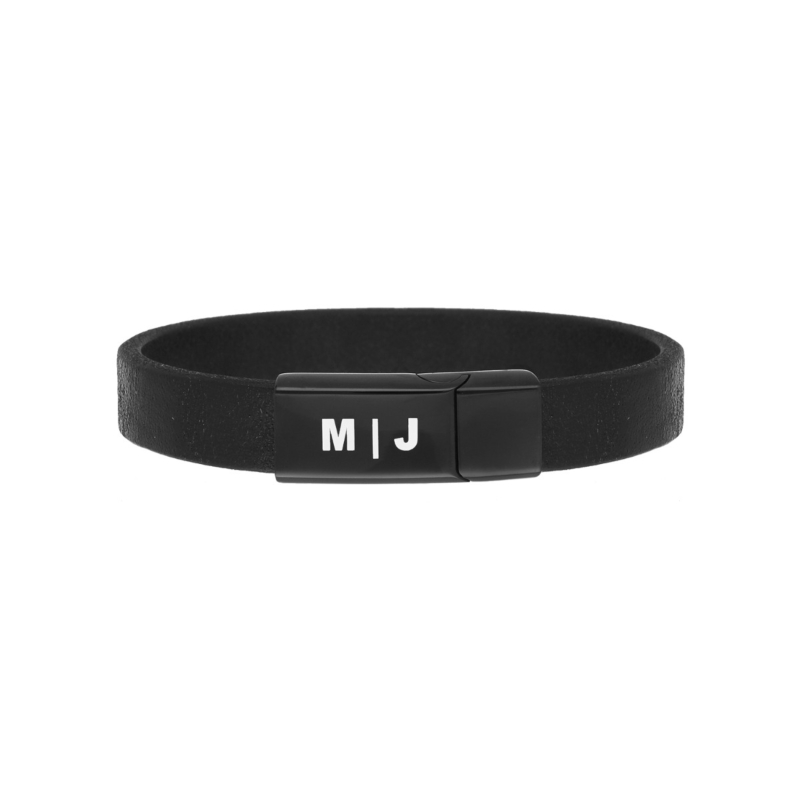 Leren armband heren graveren zwart