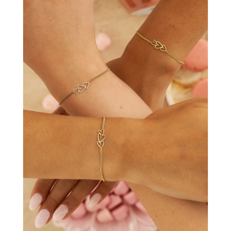Moeder & dochter armband triple heart goudkleurig