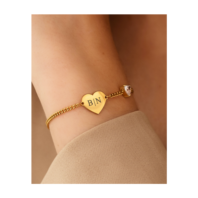 Graveerbare love armband met steentje goudkleurig