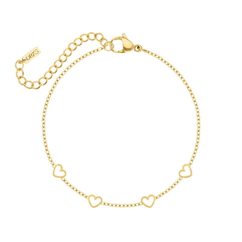 Armband met 4 hartjes goudkleurig