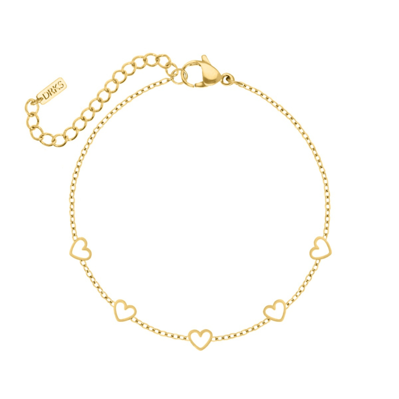 Armband met 5 hartjes goudkleurig