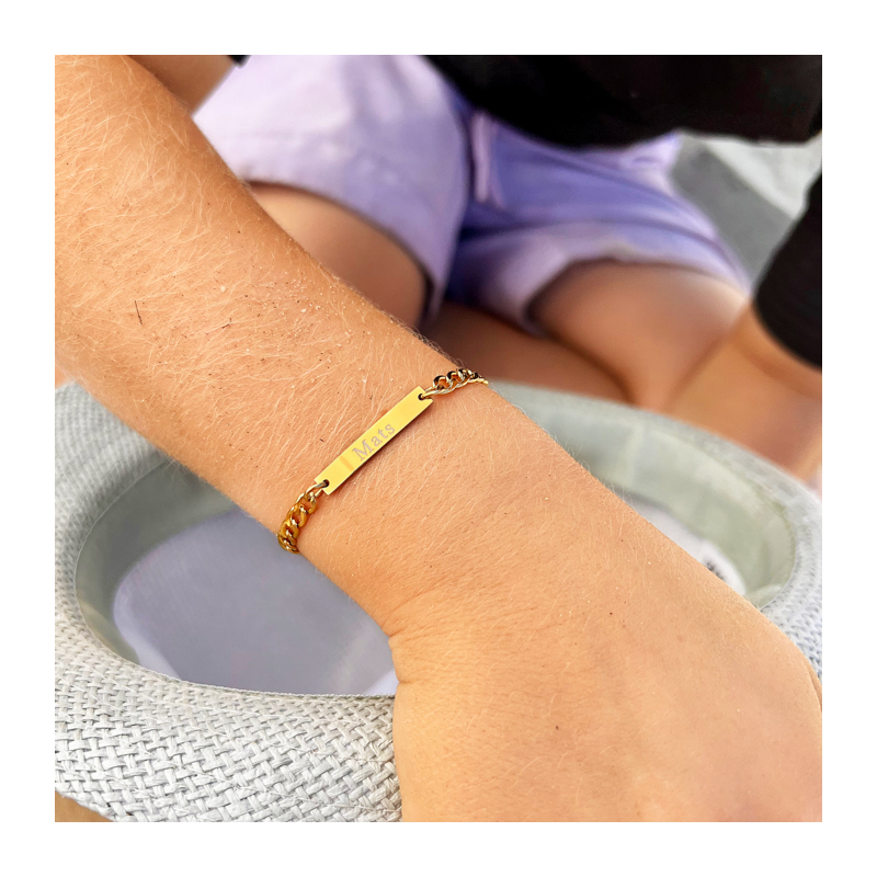 Kinder schakelarmband graveren goud kleurig