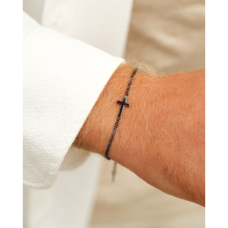 Heren armband met kruis zwart