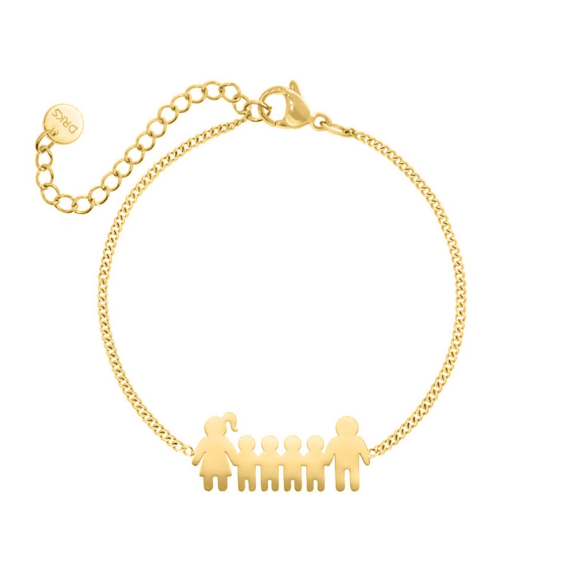 Armband man vrouw en vier kinderen goudkleurig