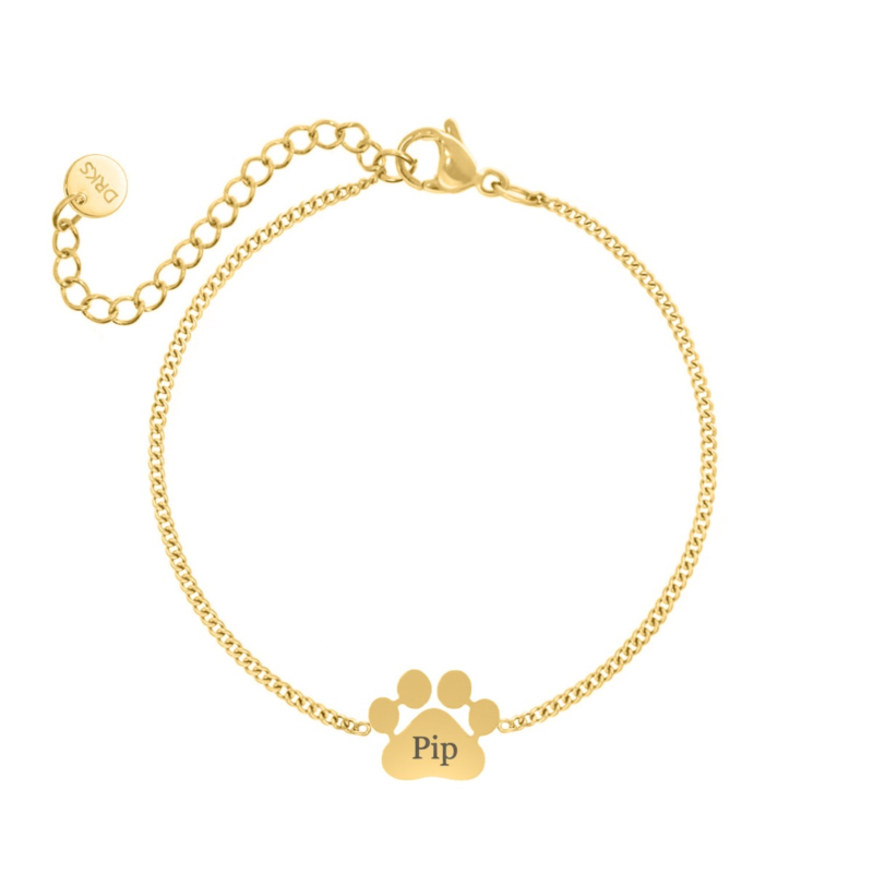 Graveerbare kattenpoot armband goudkleurig
