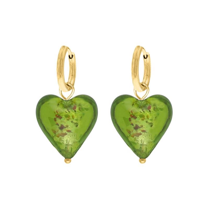 Oorbellen hartje groen goudkleurig