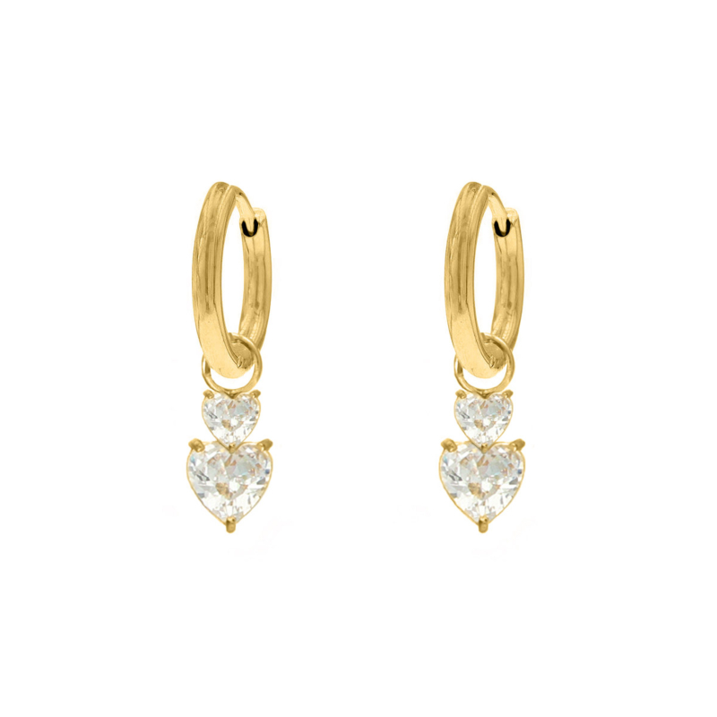 Oorbellen crystal hearts goudkleurig