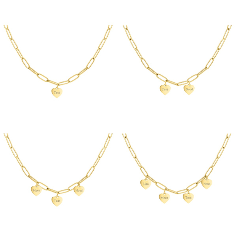 Hartjes ketting met jouw gravering goudkleurig