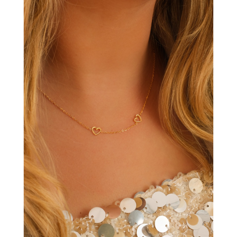 Ketting met 2 hartjes goudkleurig