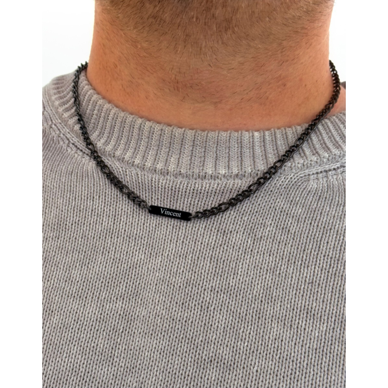 Graveerbare herenketting met namen zwart