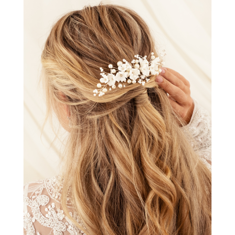 Haarkam bruid flower & pearl