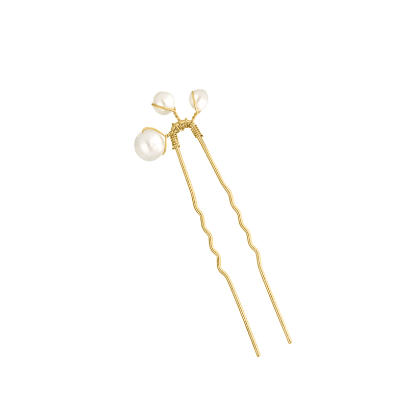 Lovely pearls haarpin small goudkleurig