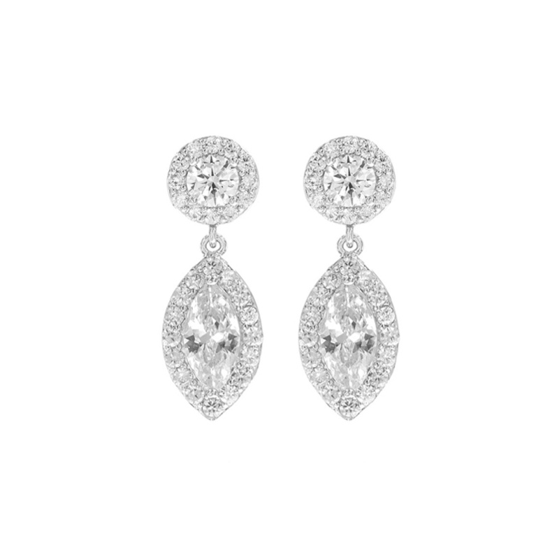 Zilveren sparkle oorbellen met ronde en druppel zirkonia