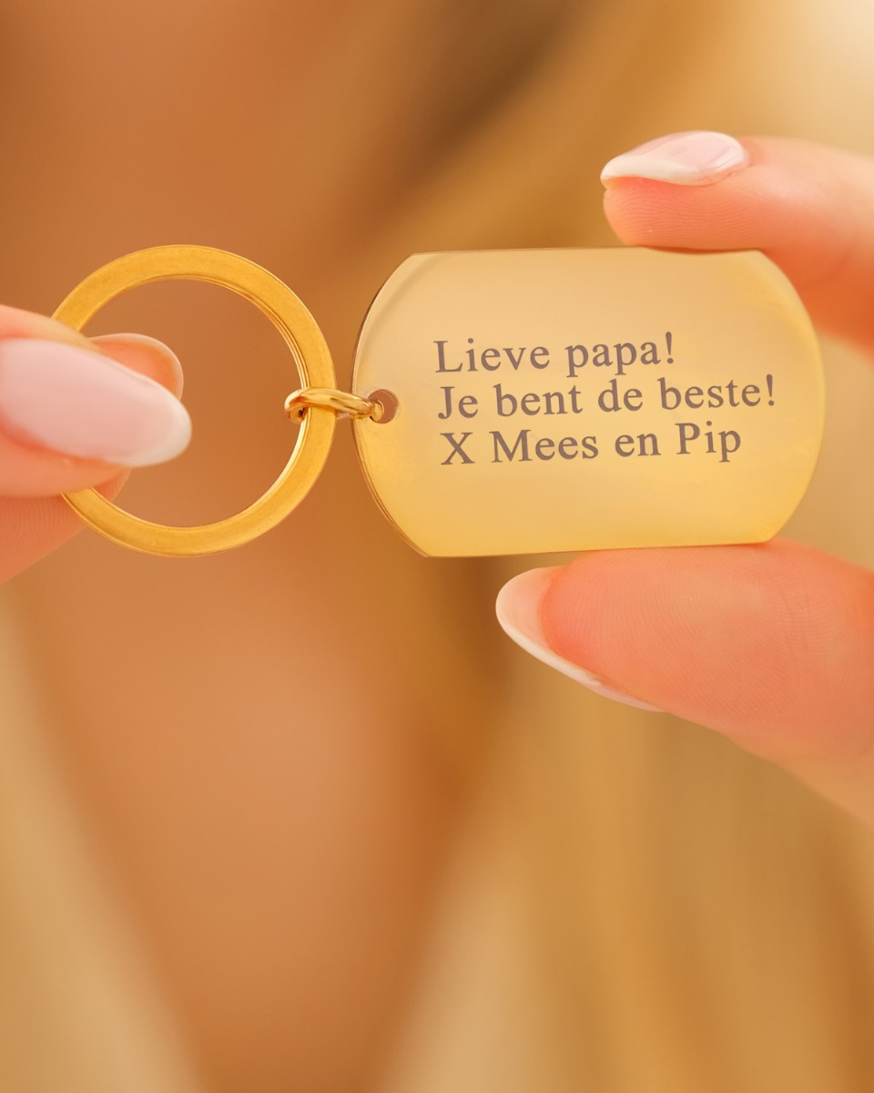 Sleutelhanger goud met tekst