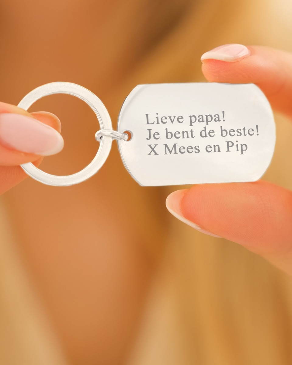 Zilveren sleutelhanger met tekst