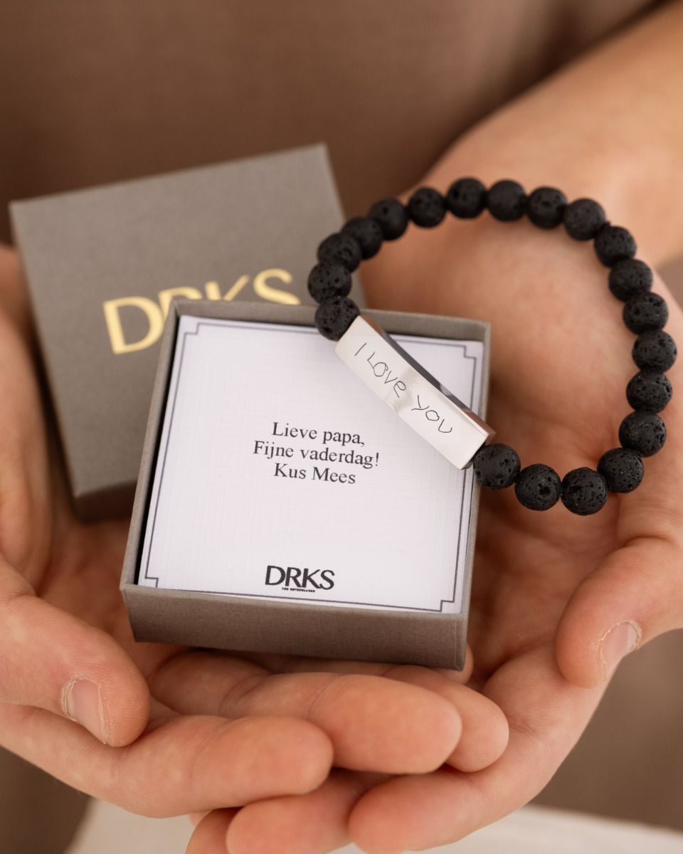 Zwarte kralen armband met eigen handschrift voor heren