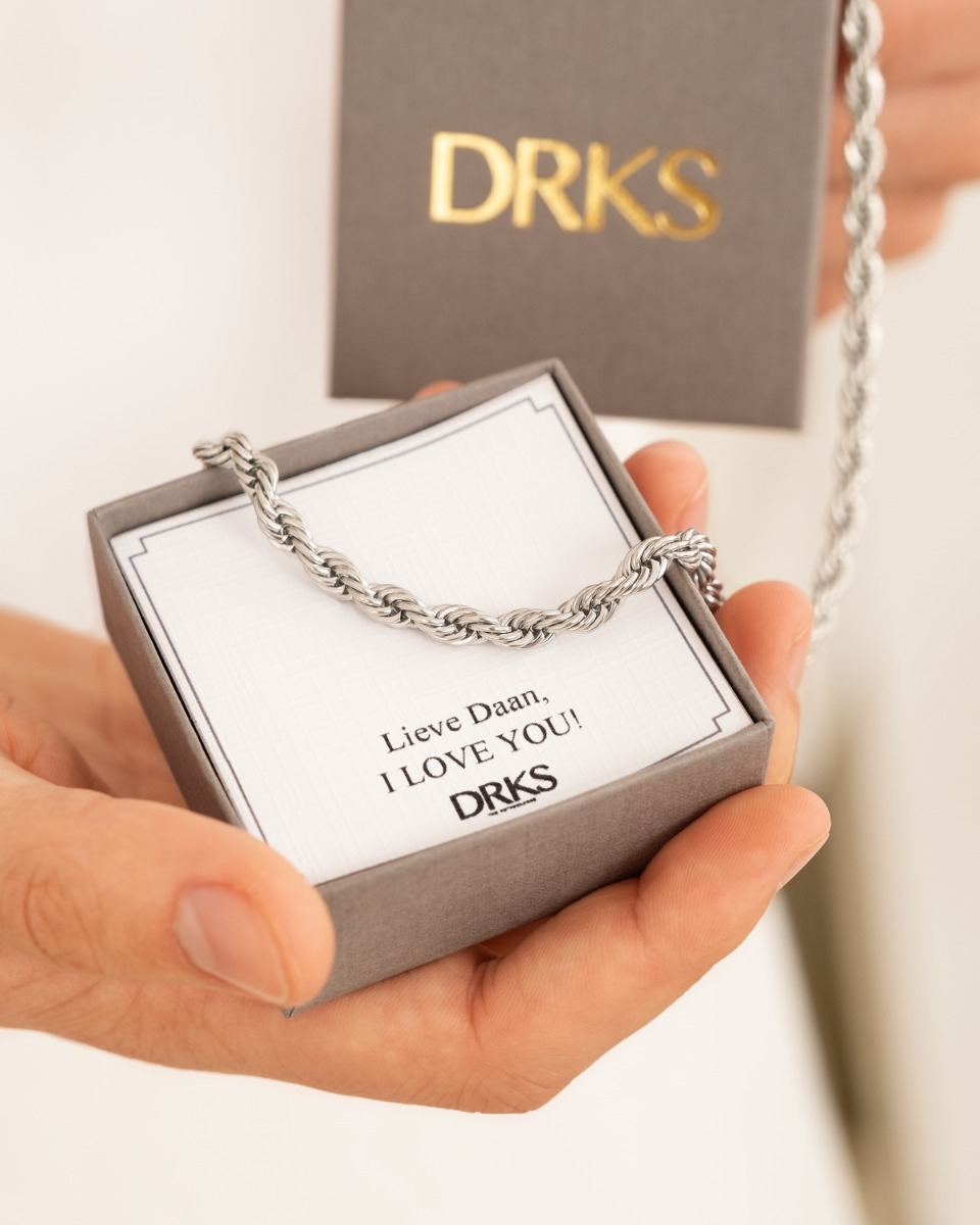 Heren schakelketting gedraaid zilverkleurig