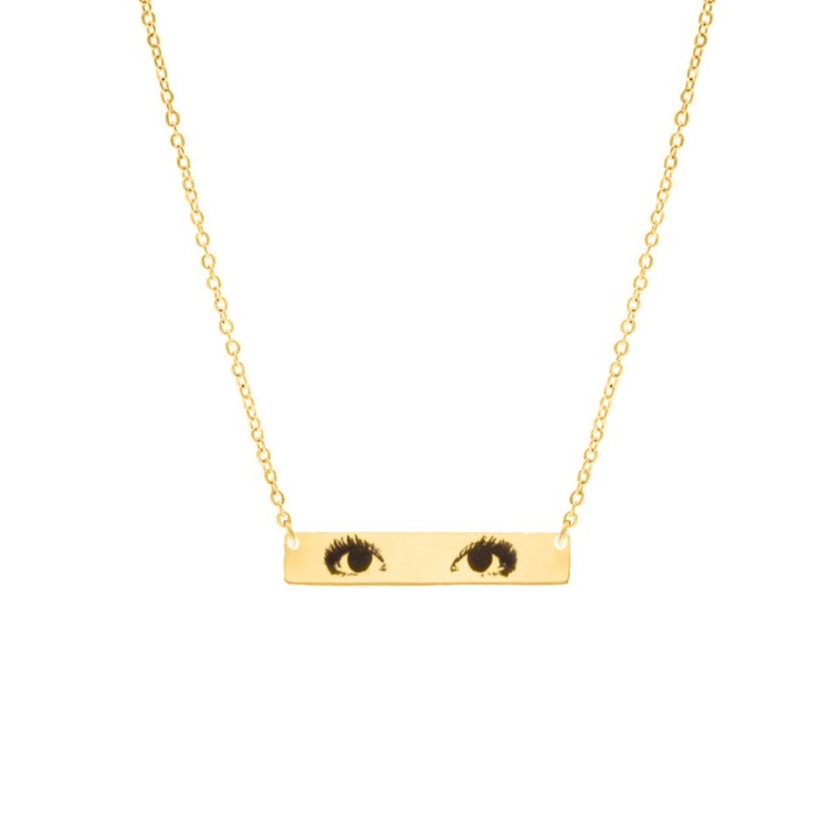 Gouden bar ketting met ogen gegraveerd