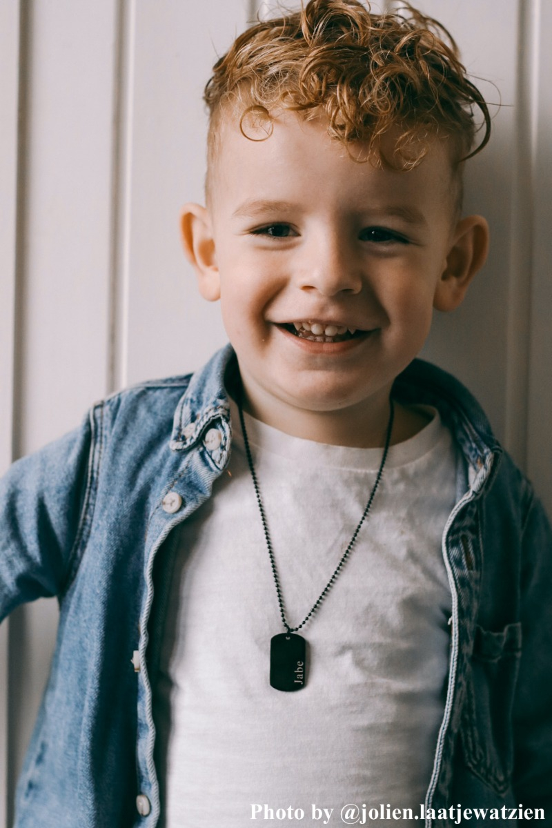 Graveerbare dog tag ketting kids zwart