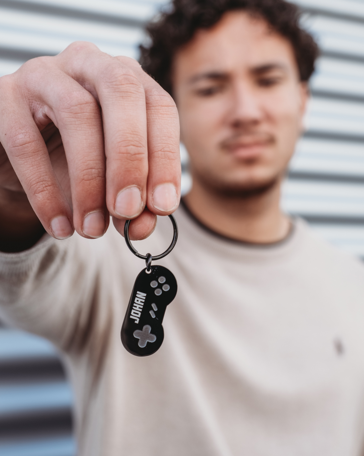 Gamer Sleutelhanger met naam gegraveerd in het zwart