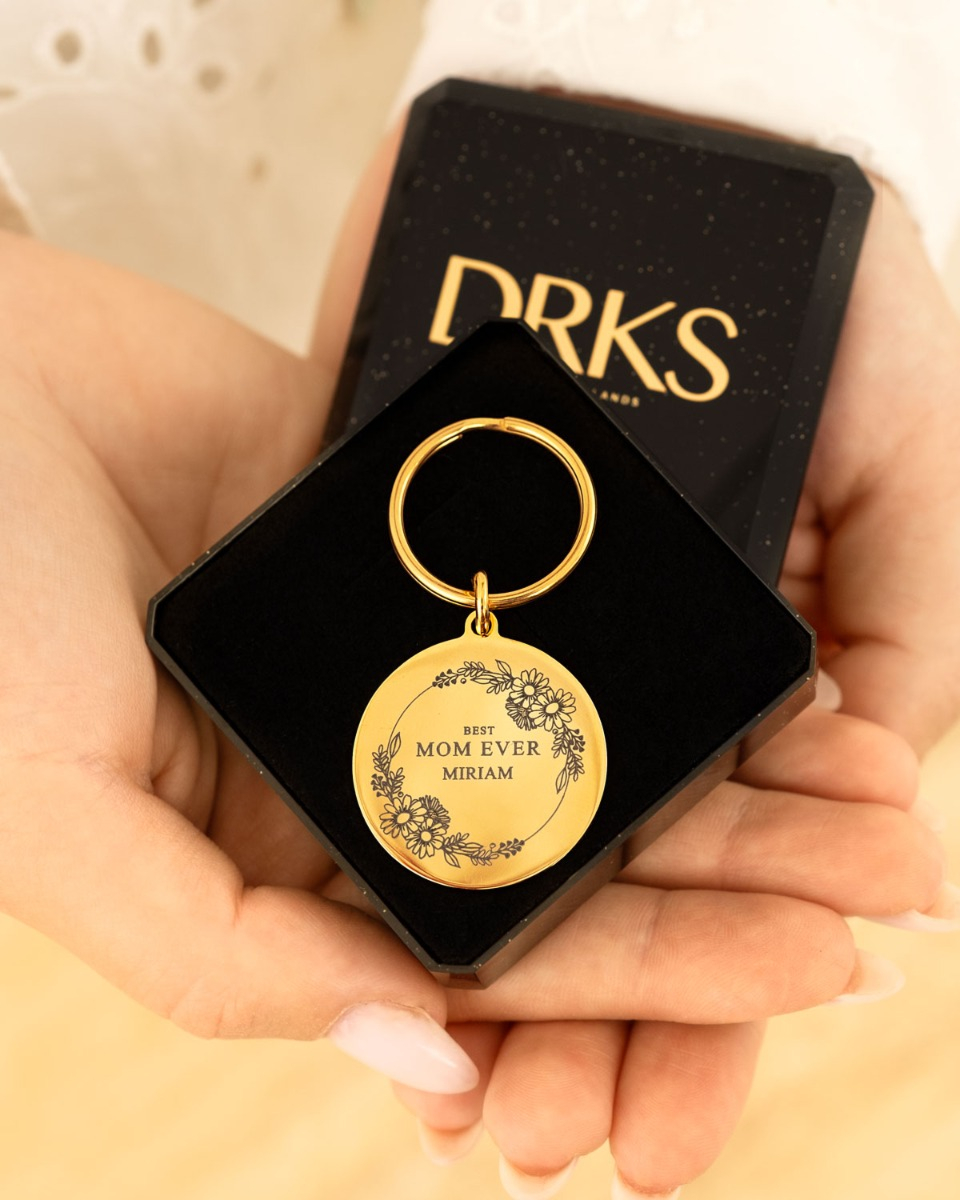 Gouden ronde sleutelhanger voor mama